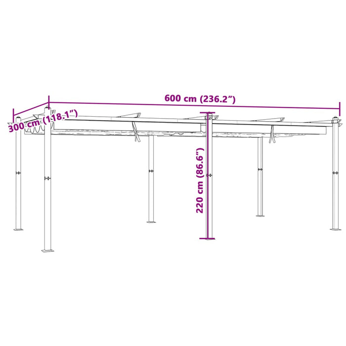 Foișor de grădină, acoperiș retractabil, crem, 3x6 m, aluminiu