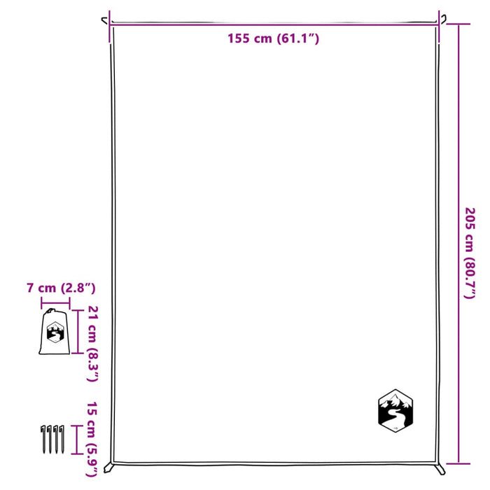 Pătură de picnic cu țăruși, verde, 205x155 cm