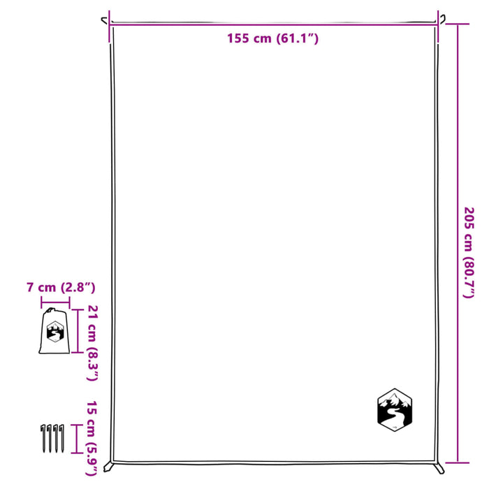 Pătură de picnic cu țăruși, gri și portocaliu, 205x155 cm