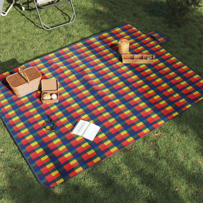 Pătură picnic pliabilă, carouri multicolor, 200x150 cm catifea