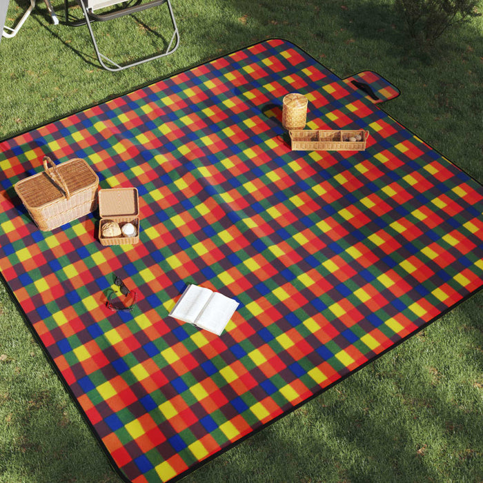 Pătură picnic pliabilă, carouri multicolor, 200x200 cm catifea