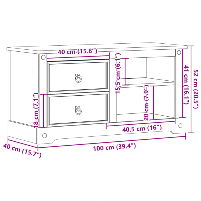 Dulap TV „Corona”, 100x40x52 cm, lemn masiv de pin