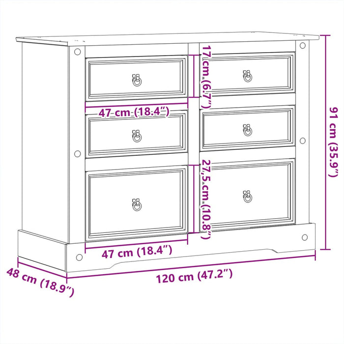 Dulap cu sertare „Corona”, 120x48x91 cm, lemn masiv de pin