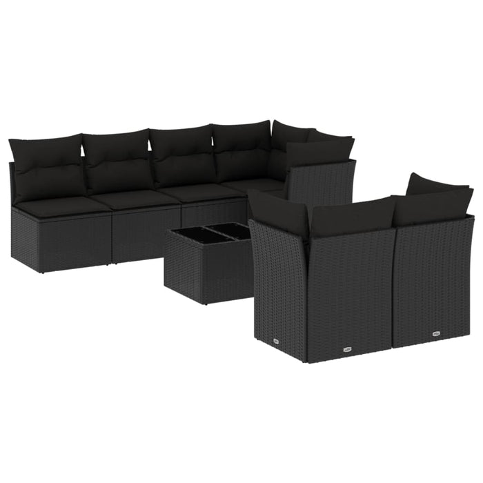 Set mobilier de grădină cu perne, 8 piese, negru, poliratan