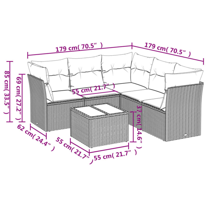 Set canapele de grădină cu perne, 6 piese, bej, poliratan