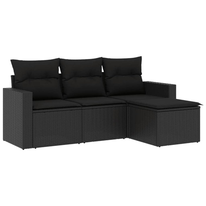 Set mobilier de grădină cu perne, 4 piese, negru, poliratan