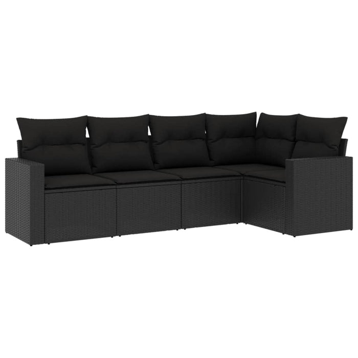 Set mobilier de grădină cu perne, 5 piese, negru, poliratan