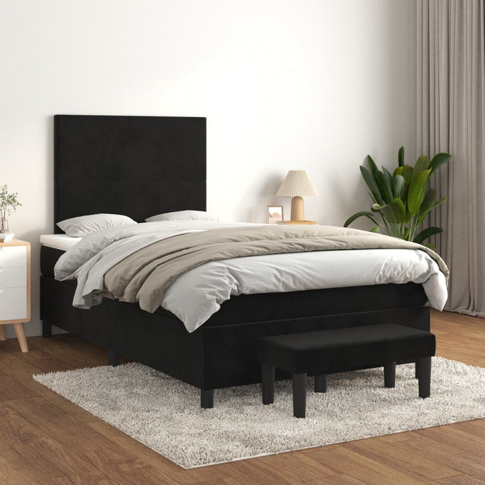 Pat box spring cu saltea, negru, 120x190 cm, catifea