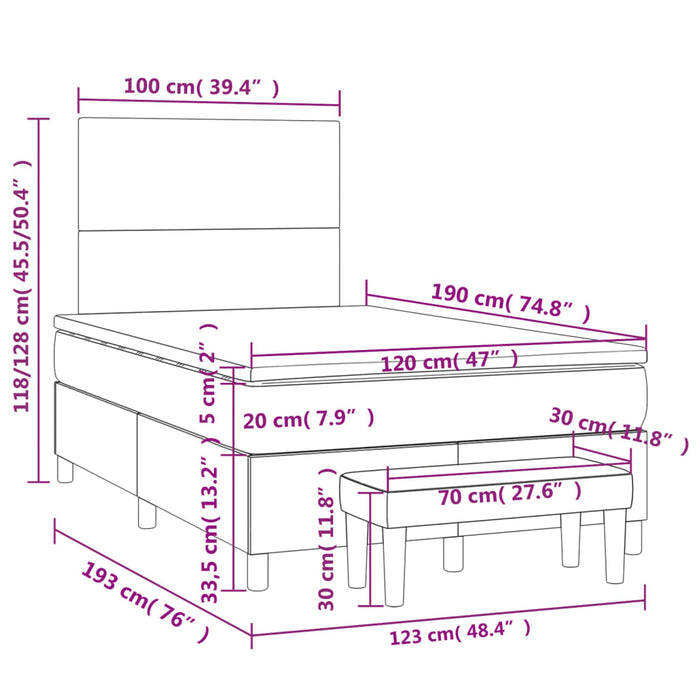 Pat box spring cu saltea, negru, 120x190 cm, catifea