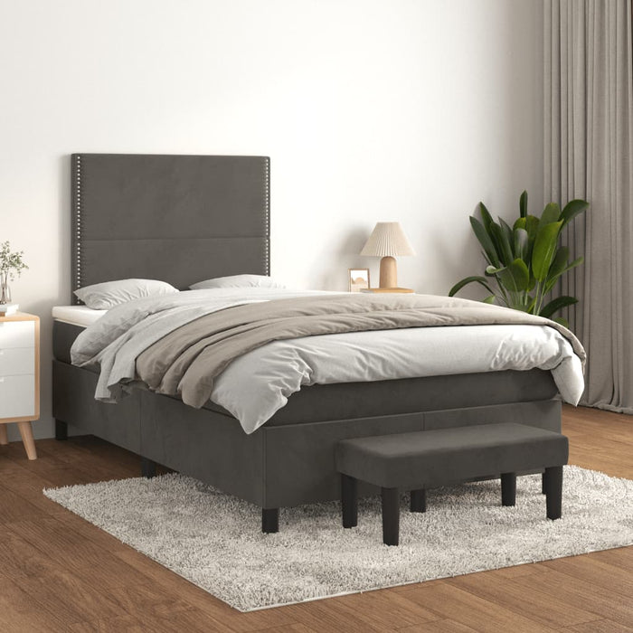 Pat box spring cu saltea, gri închis, 120x190 cm, catifea