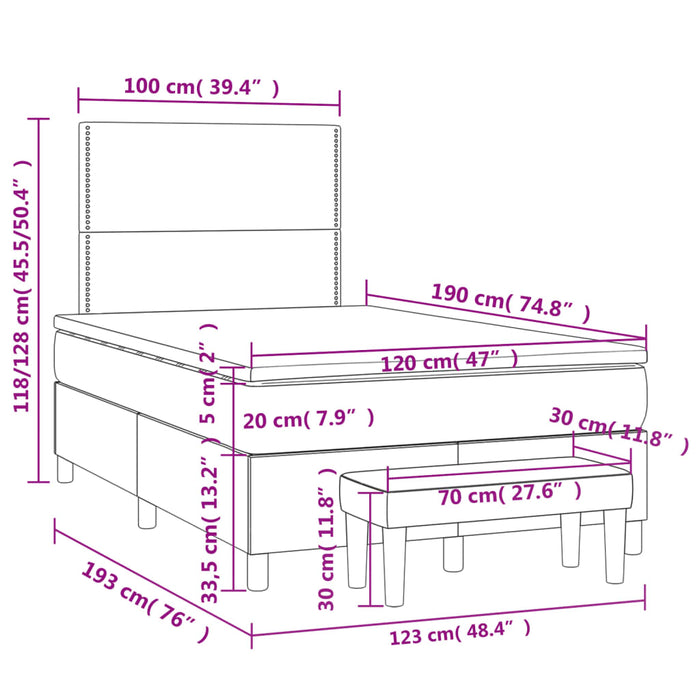 Pat box spring cu saltea, gri închis, 120x190 cm, catifea