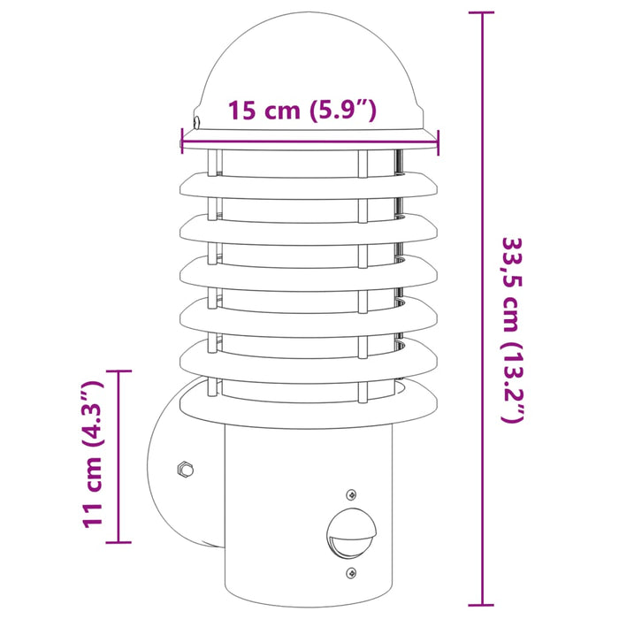 Lampă exterioară de perete cu senzor, negru, oțel inoxidabil