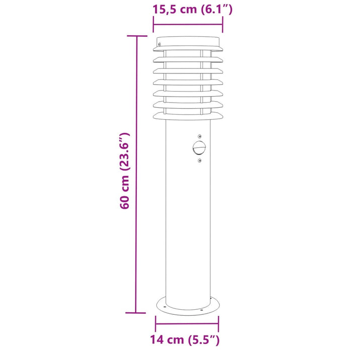 Lampă exterioară de podea cu senzor argintiu, 60 cm, oțel inox