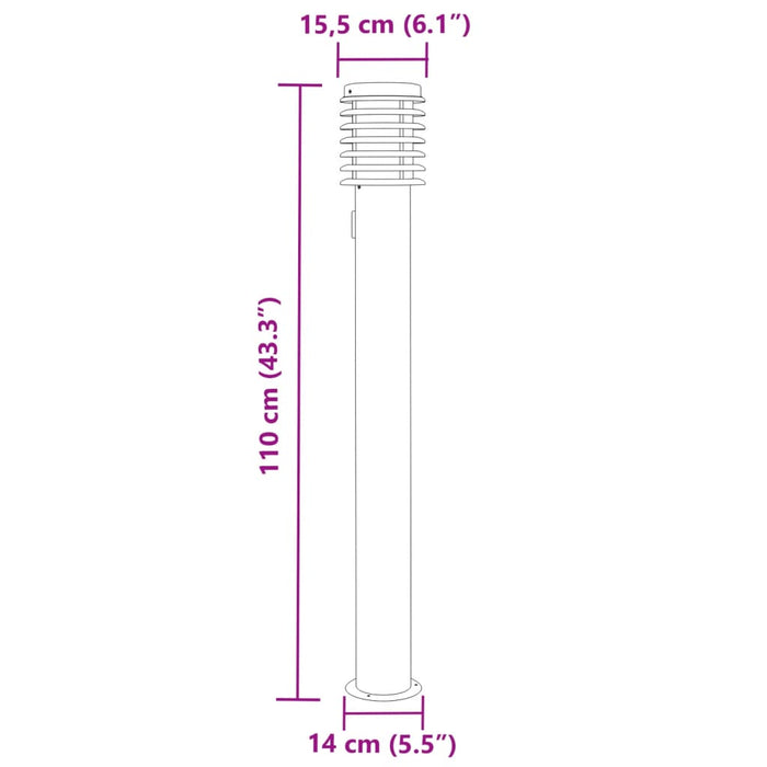 Lampă de podea de exterior cu priză, argintiu, 110cm, oțel inox