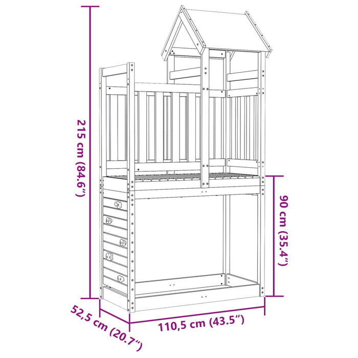 Turn joacă cu perete cățărare, 110,5x52,5x215 cm lemn masiv pin