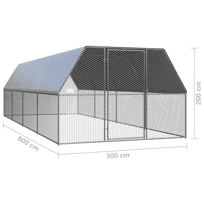 Coteț de păsări, 3x8x2 m, oțel galvanizat