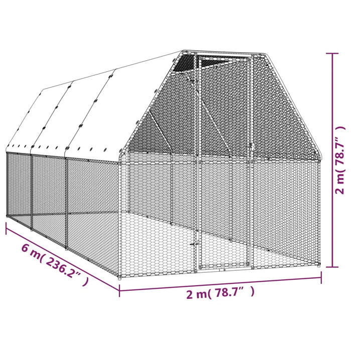 Coteț de pui, 2x6x2 m, oțel galvanizat