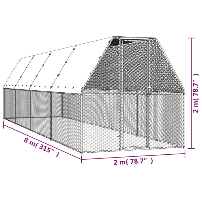 Coteț de păsări, 2x8x2 m, oțel galvanizat