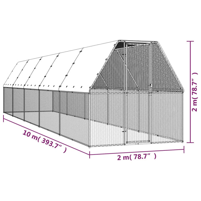 Coteț de păsări, 2x10x2 m, oțel galvanizat