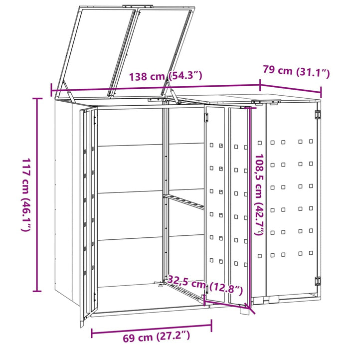 Depozitare coș gunoi cu roți 2 coșuri negru 138x79x117 cm oțel