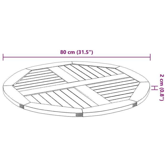 Blat de masă rotund, Ø80x2,2 cm, lemn masiv de acacia