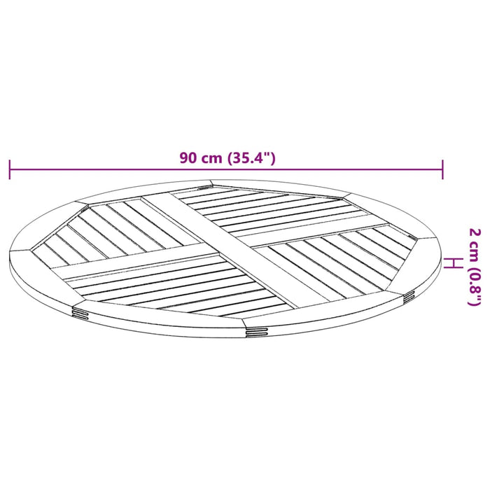 Blat de masă rotund, Ø90x2,2 cm, lemn masiv de acacia