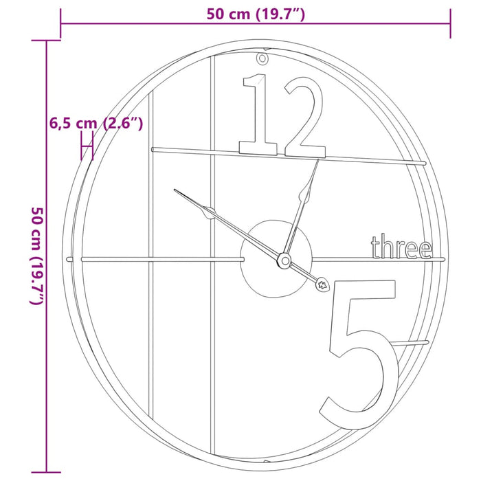 Ceas de perete, auriu, 50 cm, fier