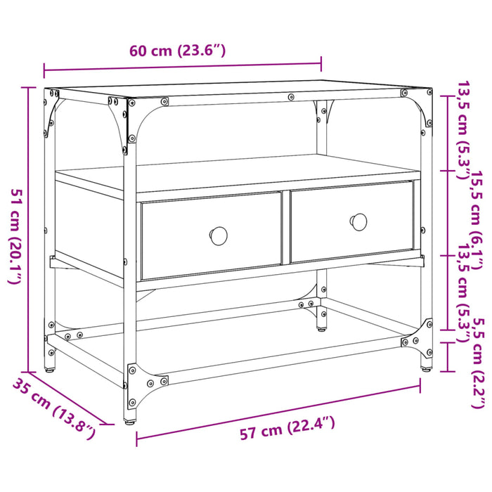 Dulap TV blat sticlă stejar fumuriu 60x35x51 cm lemn prelucrat