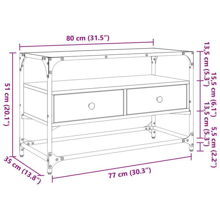 Dulap TV blat sticlă stejar fumuriu 80x35x51 cm lemn prelucrat