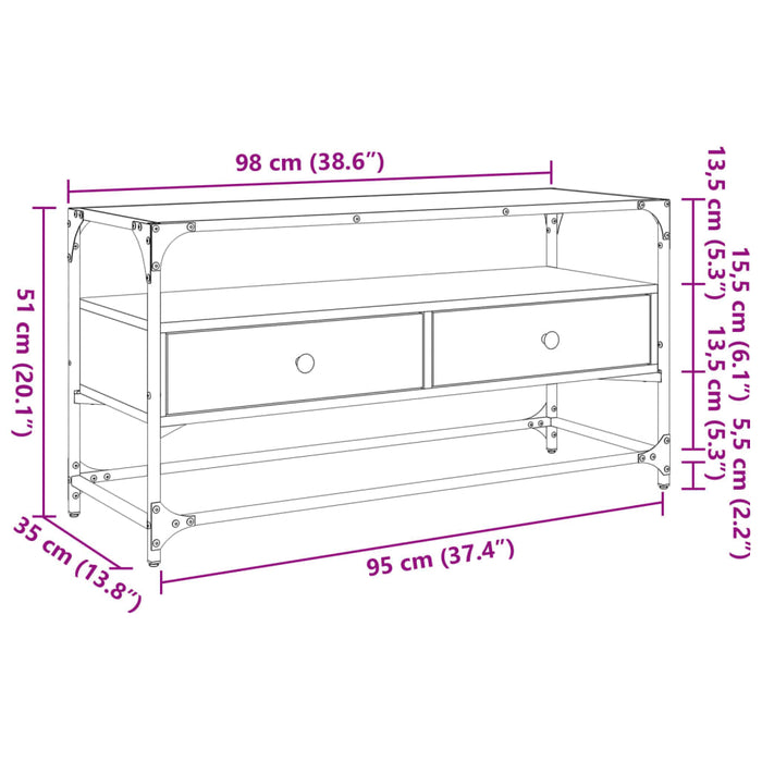 Dulap TV blat sticlă stejar fumuriu 98x35x51 cm lemn prelucrat