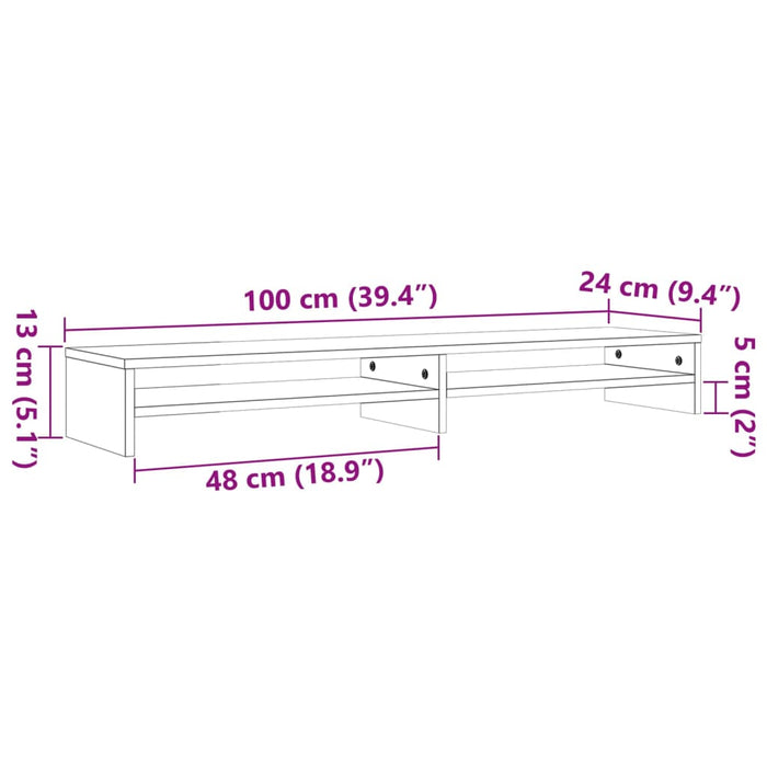 Stand pentru monitor, maro ceruit, 100x24x13 cm, lemn masiv pin