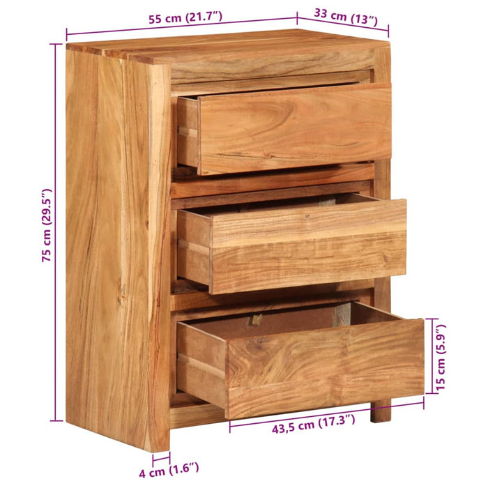 Dulap cu sertar, 55x33x75 cm, lemn masiv de acacia