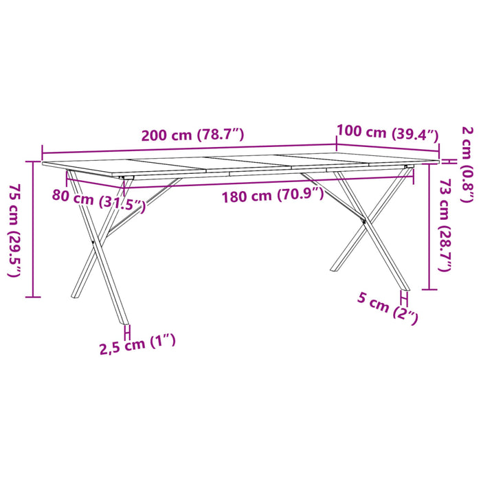 Masă bucătărie, cadru X, 200x100x75 cm lemn masiv pin și fontă