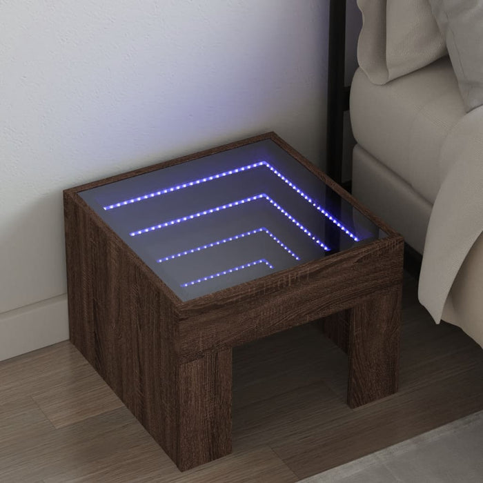 Noptieră cu LED infinity, stejar maro, 40x40x30 cm