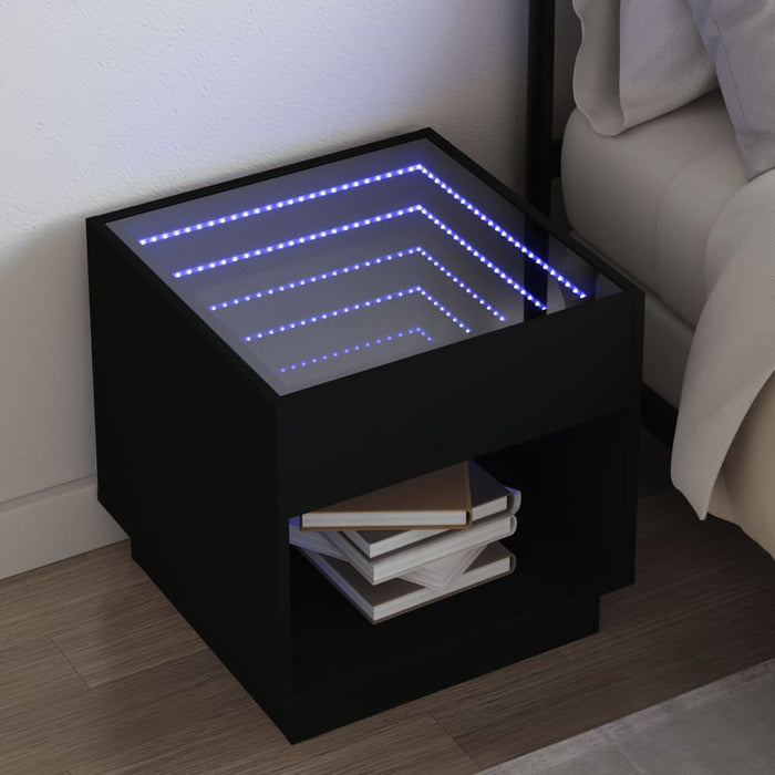 Noptieră cu LED infinity, negru, 50x50x50 cm