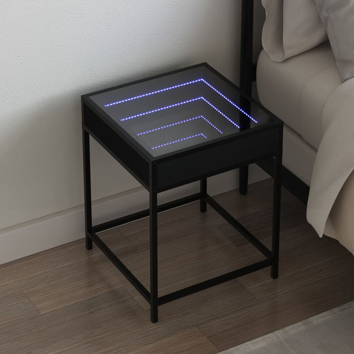 Noptieră cu LED infinity, negru, 40x40x51 cm