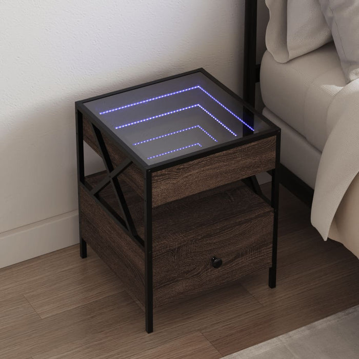 Noptieră cu LED infinity, stejar maro, 40x40x51 cm