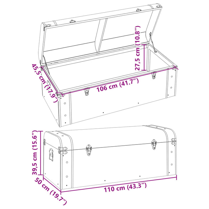 Cufăr de comori cu zăvoare maro închis 110x50x39,5 cm placaj