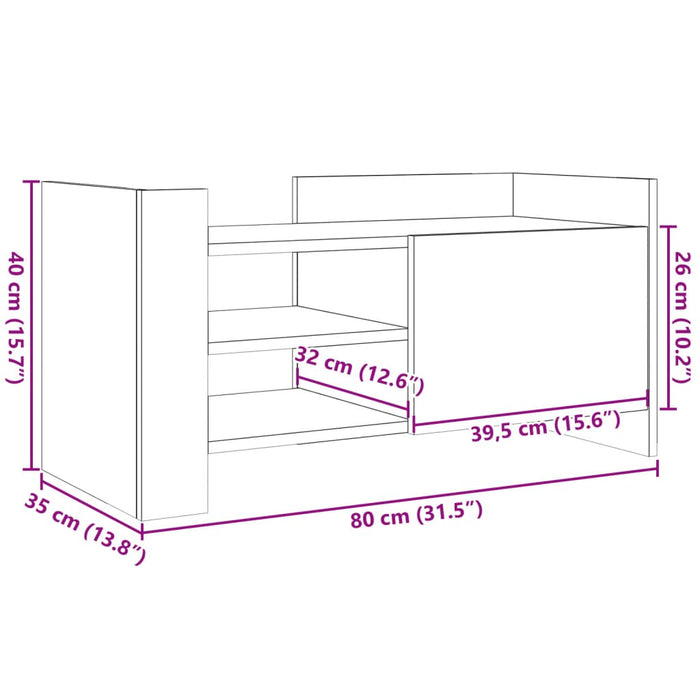 Comodă TV, gri sonoma, 80x35x40 cm, lemn prelucrat