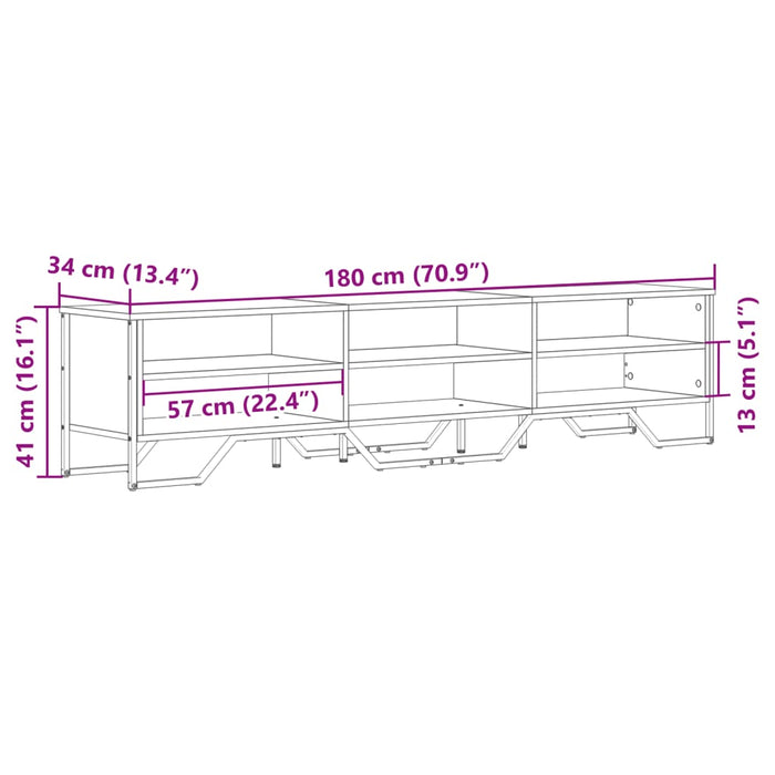 Dulap TV, stejar fumuriu, 180x34x41 cm, lemn prelucrat