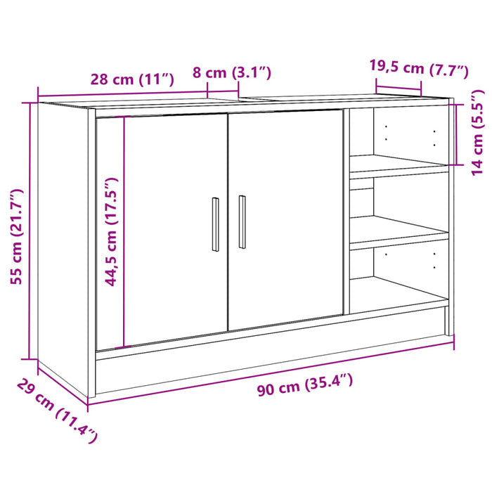 Dulap de chiuvetă, gri beton, 90x29x55 cm, lemn prelucrat