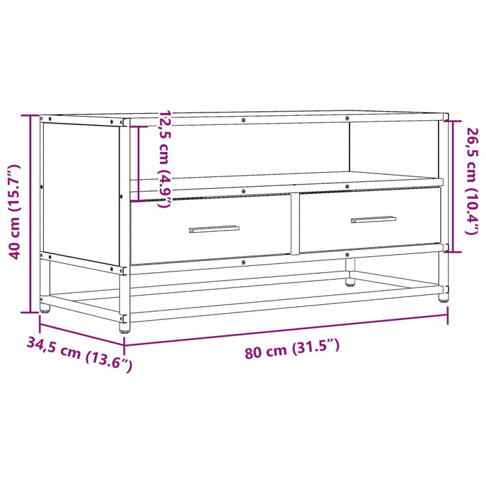 Dulap TV stejar fumuriu, 80x34,5x40 cm, lemn prelucrat și metal