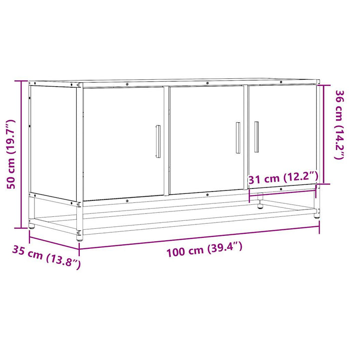 Dulap TV stejar fumuriu, 100x35x50 cm lemn prelucrat și metal