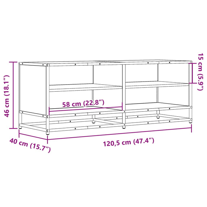 Dulap TV, negru, 120,5x40x46 cm, lemn prelucrat și metal