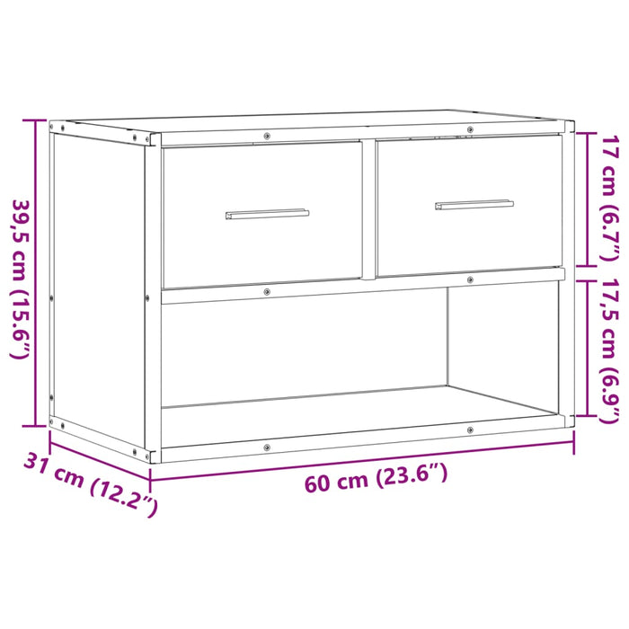 Dulap TV, stejar sonoma, 60x31x39,5cm, lemn prelucrat și metal