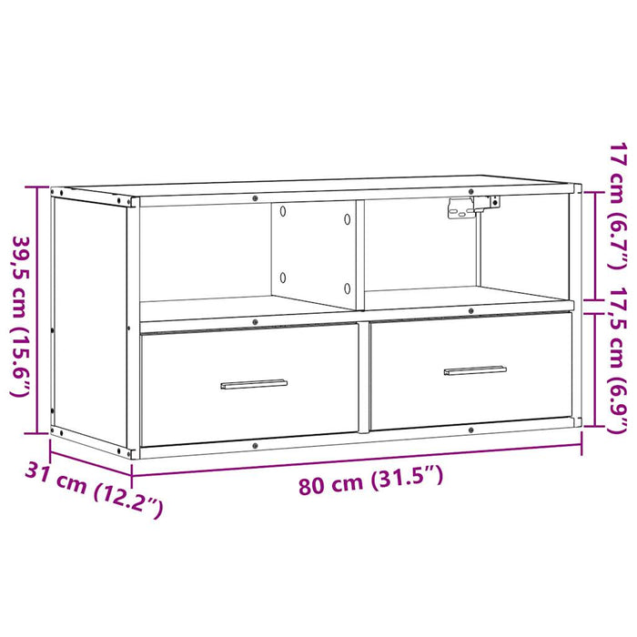 Dulap TV, gri sonoma, 80x31x39,5 cm, lemn prelucrat și metal