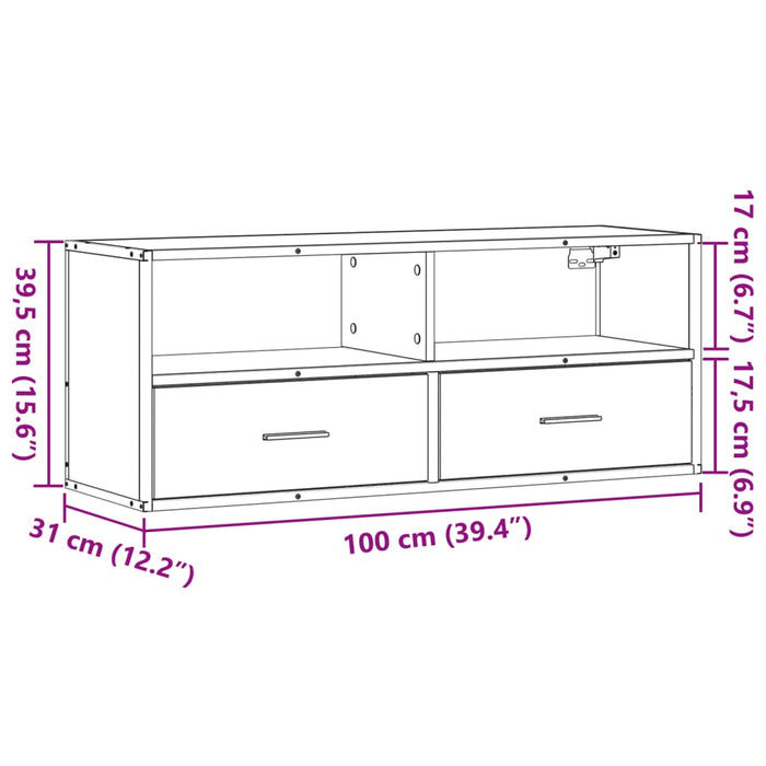 Dulap TV, negru, 100x31x39,5 cm, lemn prelucrat și metal