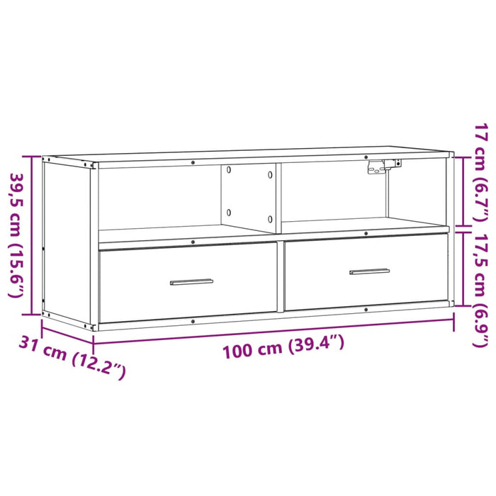 Dulap TV stejar fumuriu 100x31x39,5 cm, lemn prelucrat și metal