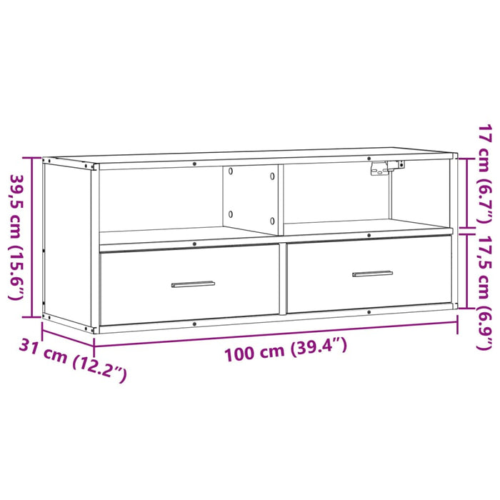 Dulap TV, gri sonoma, 100x31x39,5 cm, lemn prelucrat și metal