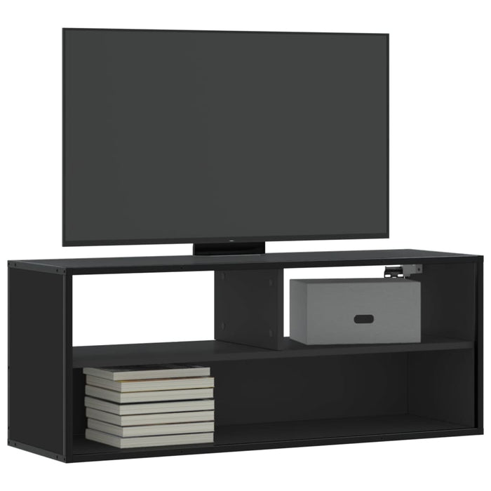 Dulap TV, negru, 100x31x39,5 cm, lemn prelucrat și metal